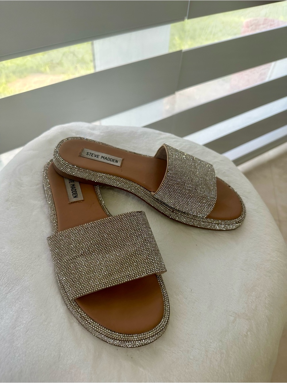 Steve Madden Silver Crystal Embellished Slide Sandals - Picture 2 of 2